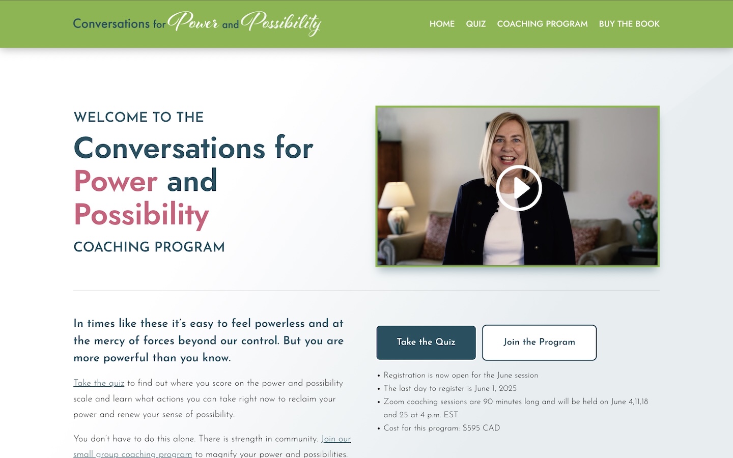 Conversations for Power & Possibility — website by MX Web Solutions