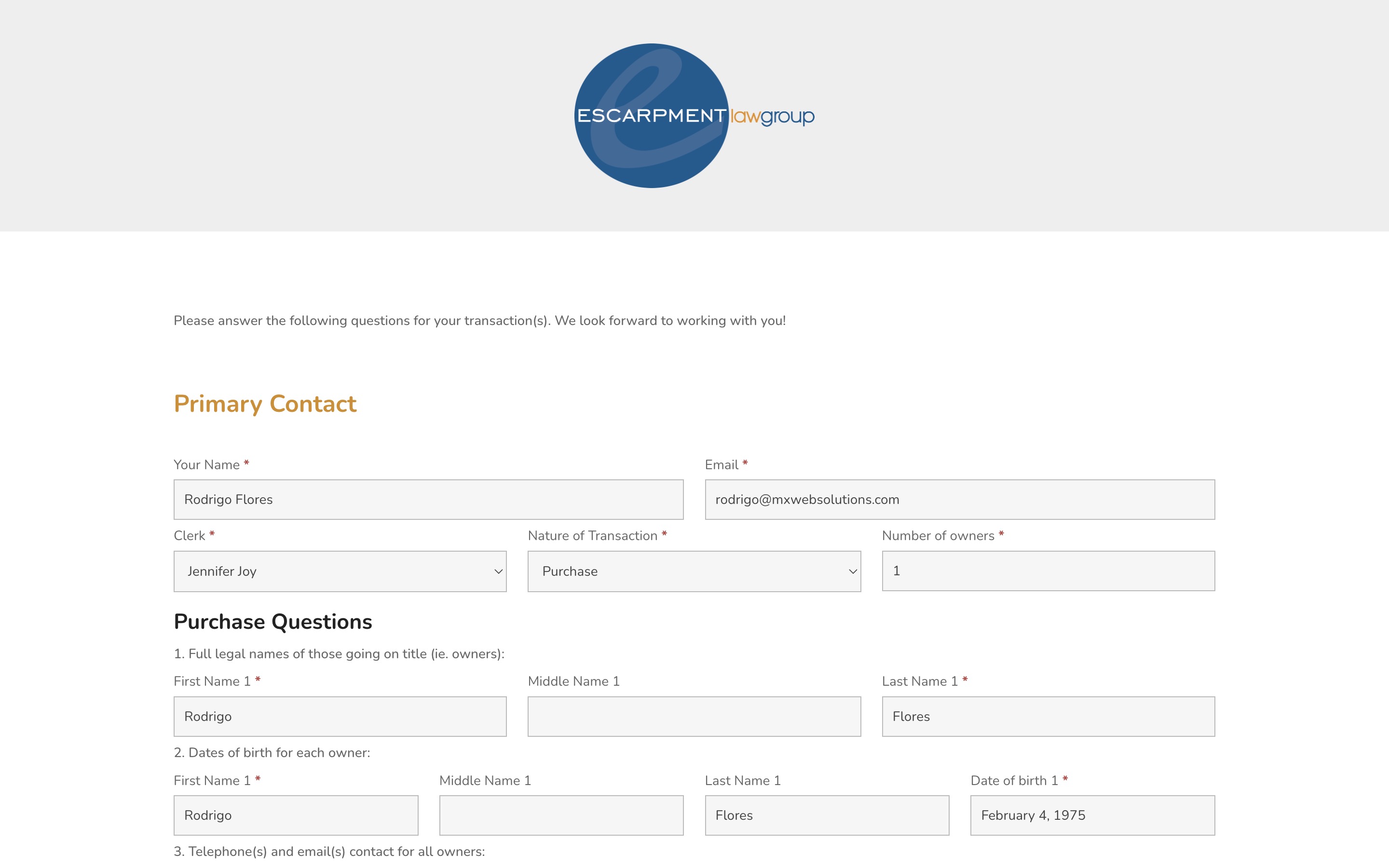 ELG Intake Questionnaire — website by MX Web Solutions