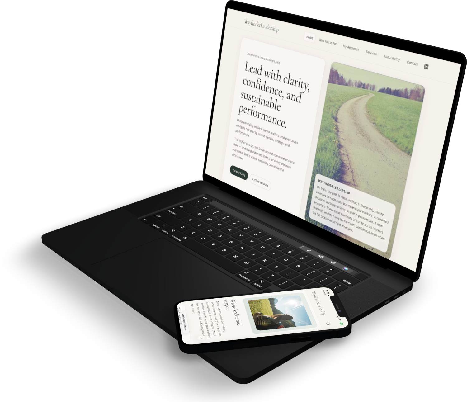 Wayfinder Leadership website on desktop and mobile